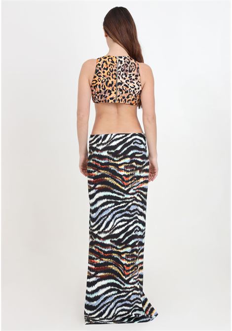 Long spotted and tiger print women's dress with snake detail JUST CAVALLI | 76PAO941NS375MS3